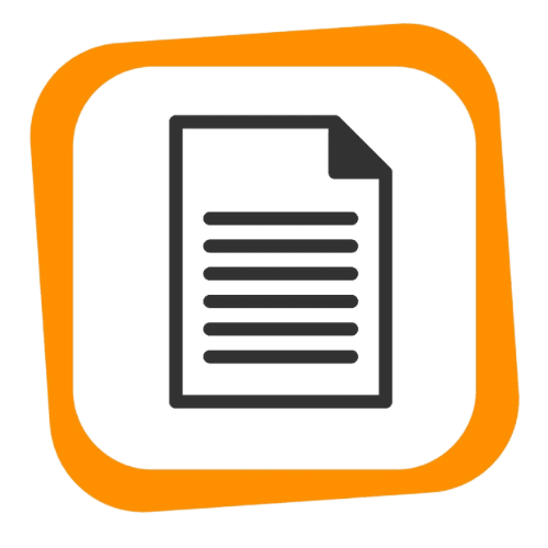 A document icon on an orange background.